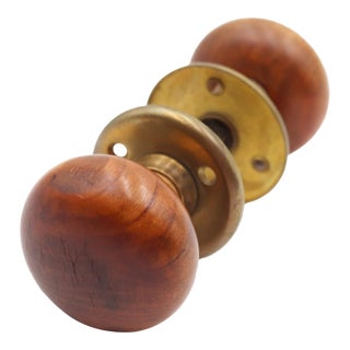 Antique Wooden Brass Bardsley Passage Door Knob Set For Sale