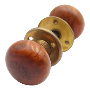 Antique Wooden Brass Bardsley Passage Door Knob Set
