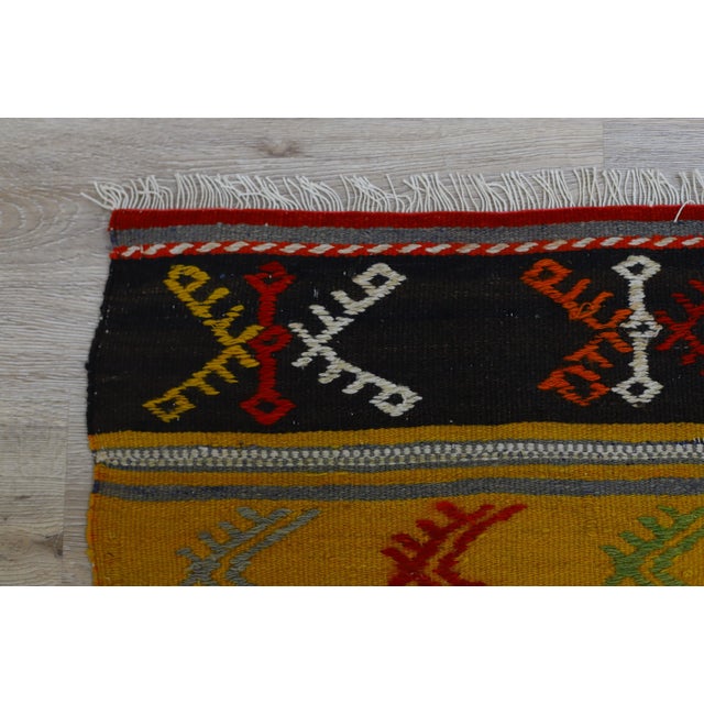 Red 1960s Tribal Turkish Embroidered Flatweave Colorful Kilim Rug For Sale - Image 8 of 11