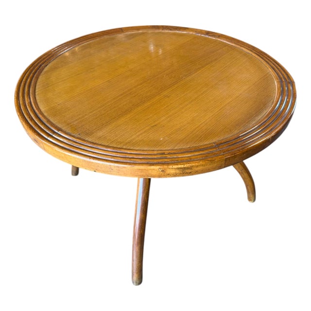 Italian Round Wood Side Table With Curved Four-Leg Base For Sale