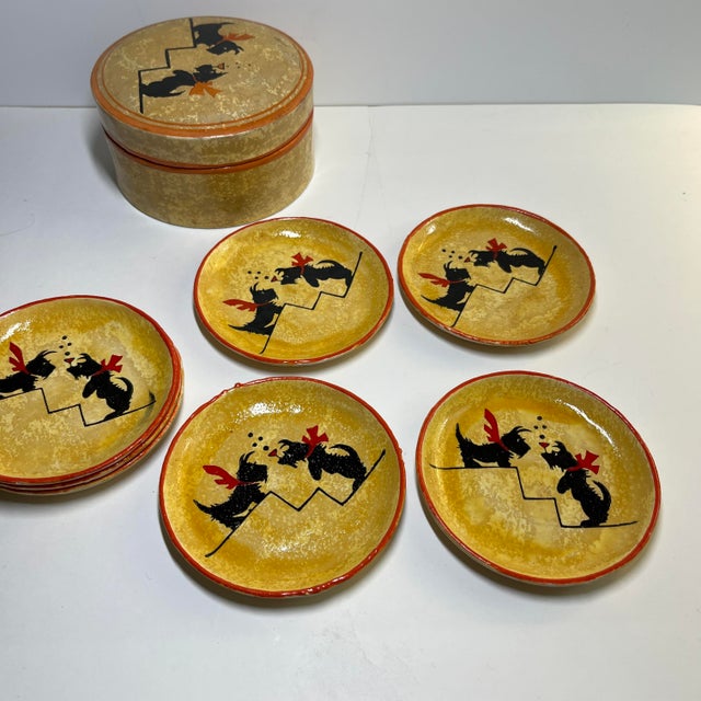 Mid-Century Modern Vintage Jerywil Brand Scottie Dog Coaster Set/7 For Sale - Image 3 of 8