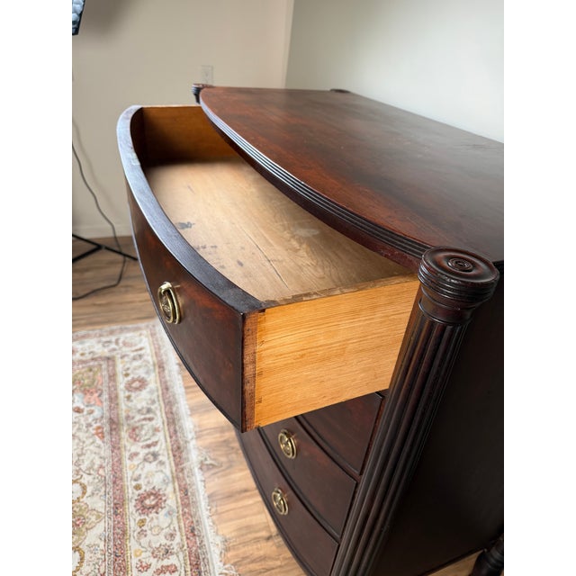 Brown Early 19th Century New England Federal Mahogany Bow-Front Chest of Drawers, C. 1810–1825 For Sale - Image 8 of 9