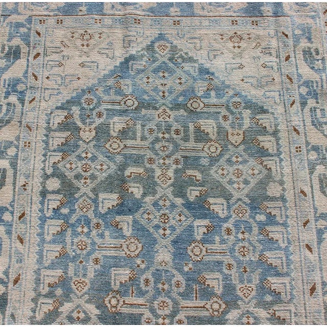 Blue Long Antique Persian Malayer Runner With All Over Herati Design in Soft Blue For Sale - Image 8 of 13