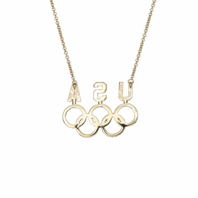 USA Olympic Rings Diamond Necklace Vintage 18k Gold Patriotic Name