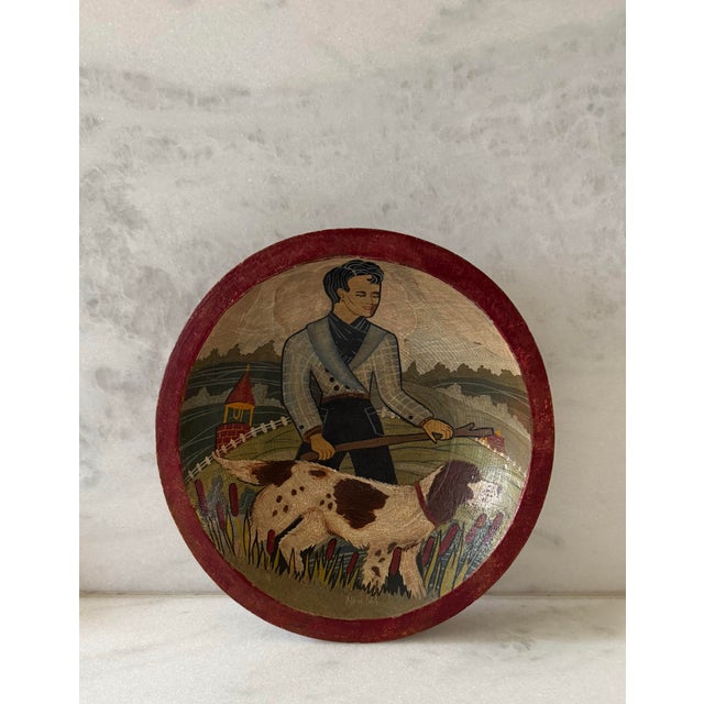 Folk Art Vintage Hand Painted Decorative Munising Wood Bowl For Sale - Image 3 of 8