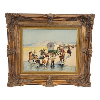 1960s Original Signed Western Painting by Listed Artist Konstantin Kutnetsov For Sale