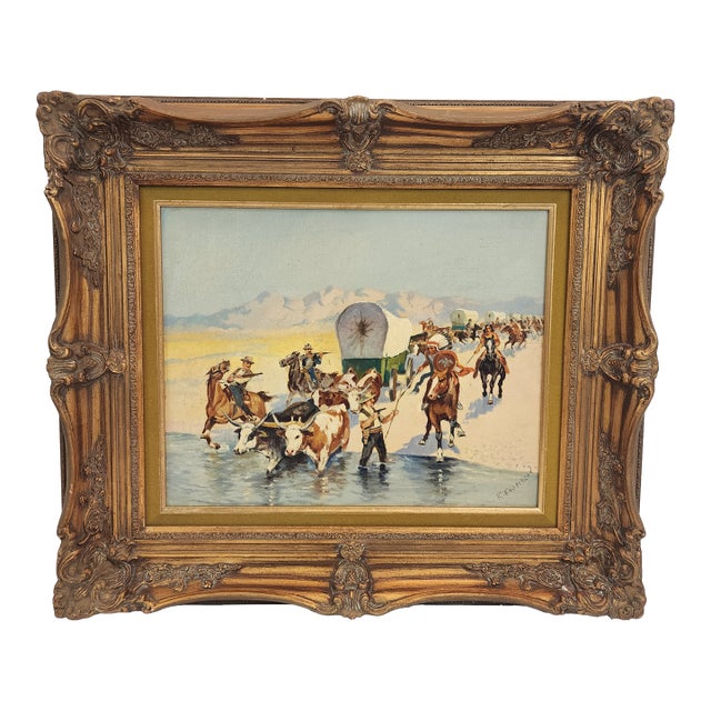 1960s Original Signed Western Painting by Listed Artist Konstantin Kutnetsov For Sale