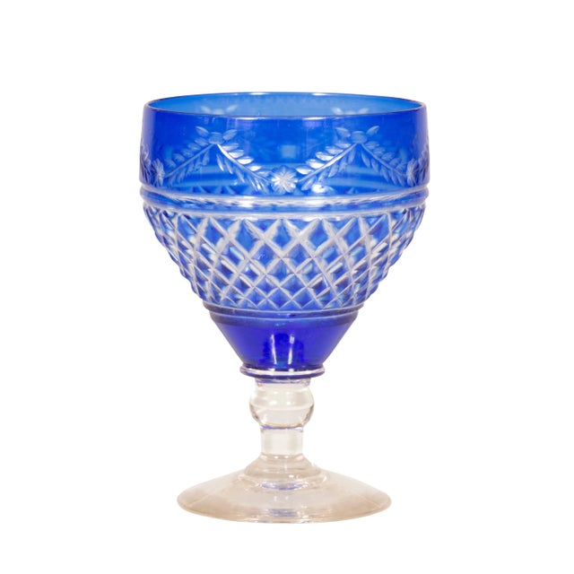 Victorian Blue Cut To Clear Crystal Stemware - 60 Pieces For Sale - Image 11 of 12