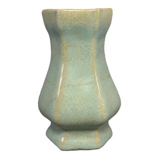 Antique Chinese Official‑Style Celadon Hexagonal Porcelain Vase For Sale