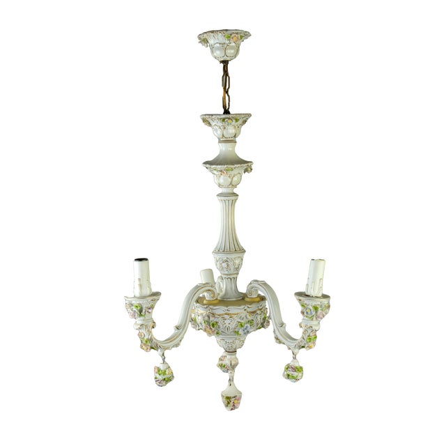 Ceramic Vintage Chandelier from Capodimonte, Italy, 1950s For Sale - Image 7 of 8