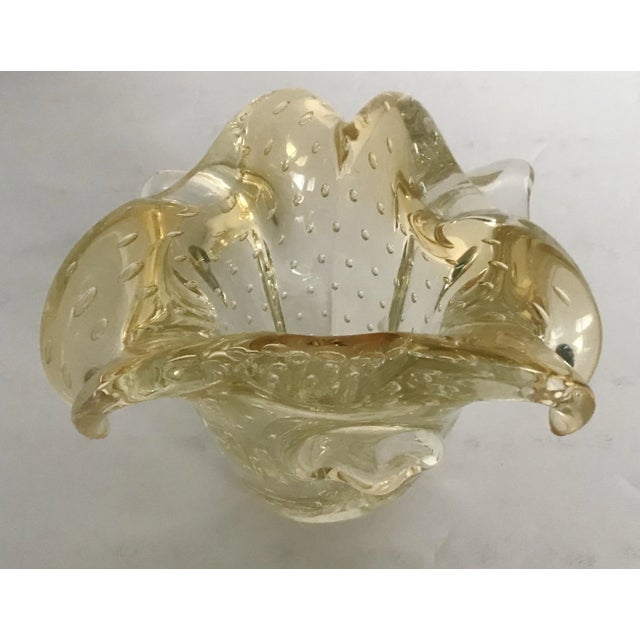 Vintage Light Amber Murano Glass Pulegoso Bowl For Sale - Image 4 of 9