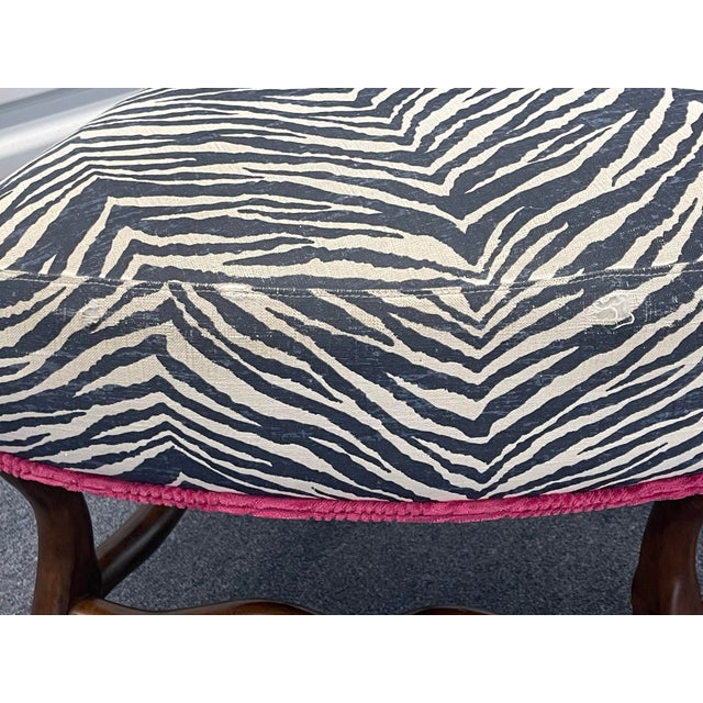 Custom Round Four Piece Ottoman Set, Blue Zebra Print For Sale - Image 11 of 12