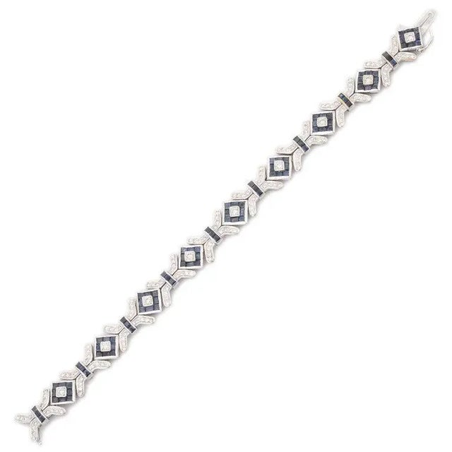 Not Yet Made - Made To Order Art Deco 18kt Solid White Gold Diamond and 10.90 Ct Blue Sapphire Bracelet For Sale - Image 5 of 12