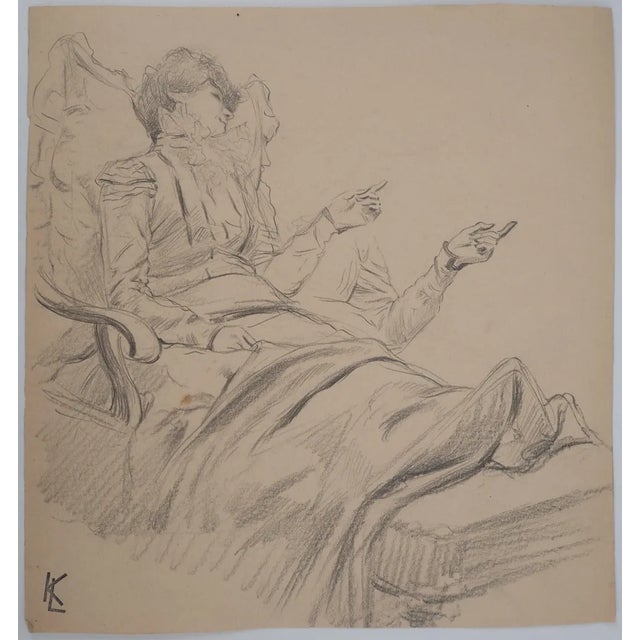Léopold Franz KOWALSKI (1856-1931) Eleanor in the chair, c. 1900 Original charcoal and graphite drawing Monogrammed “LK”...