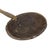 A large spoon or scoop made out of wood carved with a large bowl and a long handle with aluminum designs. This spoon is...