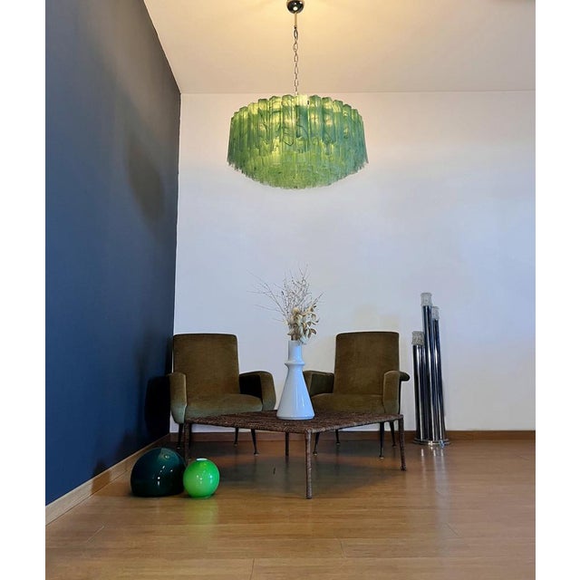 Large Murano Glass Chandelier with 101 Green Alabaster Glass Tube, 1990s For Sale - Image 4 of 18