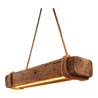 Rustic Wooden Chandelier | Farmhouse Kitchen Island Lighting | Modern Dining Room Ceiling Lamp | For Sale