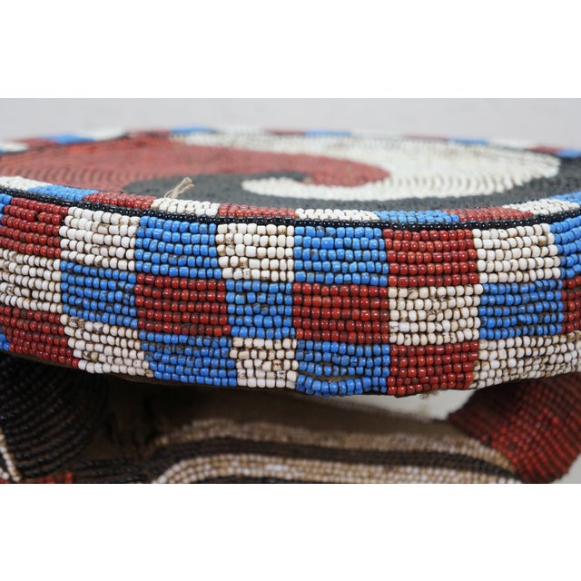 Late 20th Century African Cameroon Bamileke Tribal Beaded Zoomorphic Side Table Stool 16" For Sale - Image 6 of 16