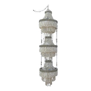 Three Tier Beaded Shell Chandelier - 3 Light For Sale