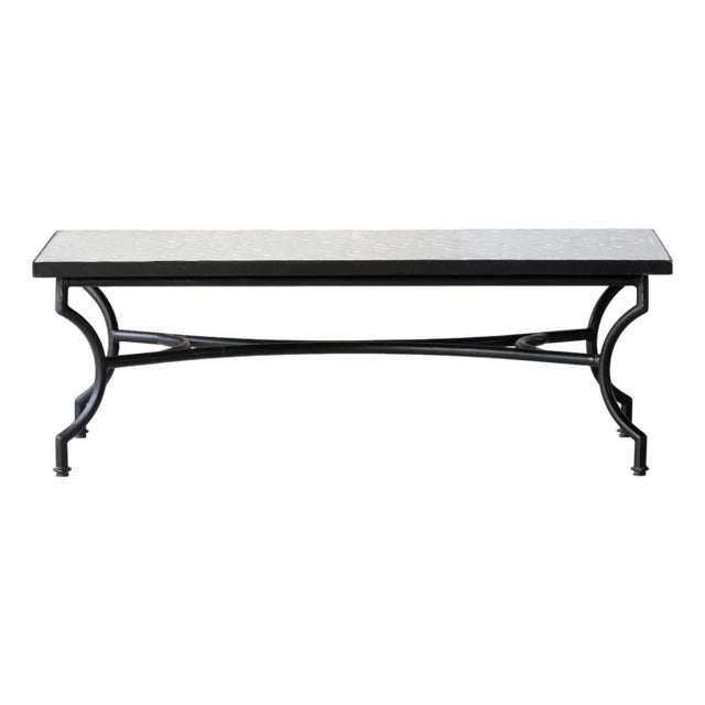 Matthew Izzo Home Moroccan Zellige Vanilla Tile and Iron X Base 51" Rectangular Coffee Table For Sale