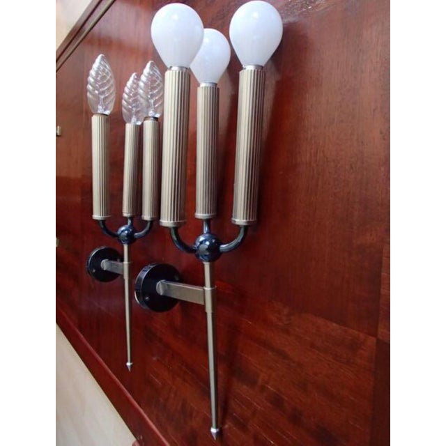 Metal Mid-Century Modern Three-Flame Wall Lamps, 1950s, Set of 2 For Sale - Image 7 of 10