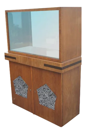 Vintage Argentinian Art Deco Walnut Vitrine China Cabinet