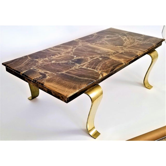 Onyx Coffee Table by Arturo Pani for Muller of Mexico Brass Marble Mid Century Modern Palm