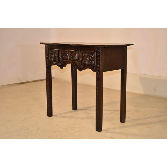 Wood 18th Century English Hand-Carved Oak Lowboy For Sale - Image 7 of 12