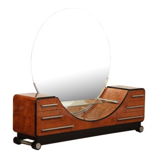 Vintage Art Deco Style Burl Walnut Bedroom Vanity For Sale