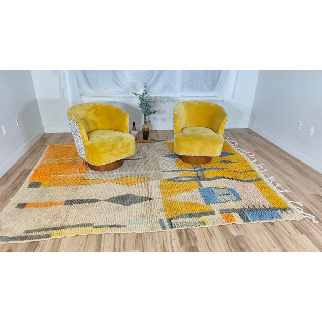Handmade Moroccan Boujaad Rug, Mustard Grey Blue Diamond, 9'4" X 6'11" For Sale - Image 4 of 17