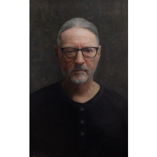 Self Portrait at 72 by David Kassan | Oil on Acrylic Mirror Portrait of a man with glasses For Sale