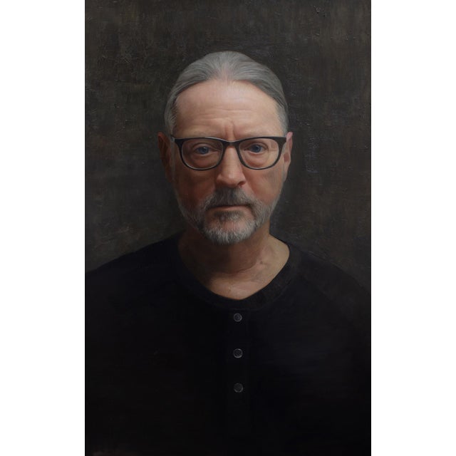 Self Portrait at 72 by David Kassan | Oil on Acrylic Mirror Portrait of a man with glasses For Sale