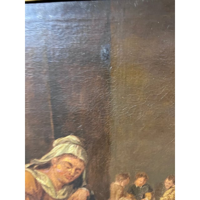 This captivating antique oil painting on canvas is a fine example of Dutch School genre art, evoking the style of the...