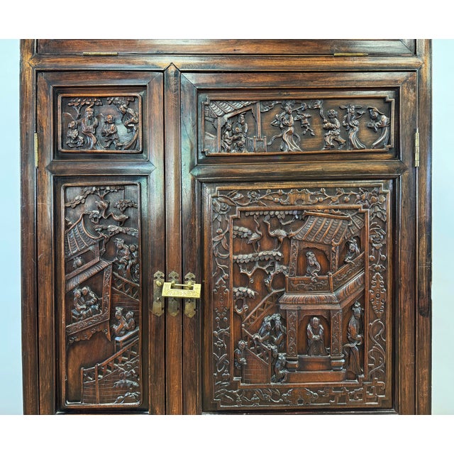 Early 20th Century Vintage Early 20th C Asian Carved Rosewood Curio Cabinet For Sale - Image 5 of 12
