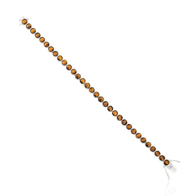 Tiger’s Eye Cushion Cut Tennis Bracelet in 925 Silver For Sale - Image 9 of 12