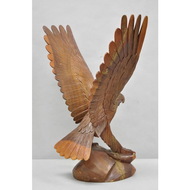 Vintage Black Forest 24" Hand Carved Wood Bald Eagle Figure Statue Sculpture For Sale - Image 13 of 18