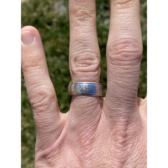 Early 21st Century The Grayland: Gentlemen's Contemporary Hammered Platinum Wedding Band For Sale - Image 5 of 6