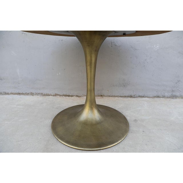 Asian Reclaimed Pine 39″ Round Table on Brass Pedestal Base For Sale - Image 3 of 4