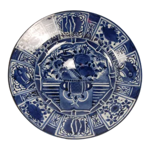 17th Century Japanese Charger Ceramic Arita Dish Blue White Porcelain Ming Wanli Kraak Plate Charger Chinoiserie