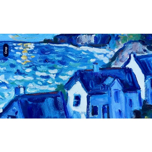 "Sunlight Over the Coastal Cottages" Impressionist Oil Painting For Sale - Image 4 of 9