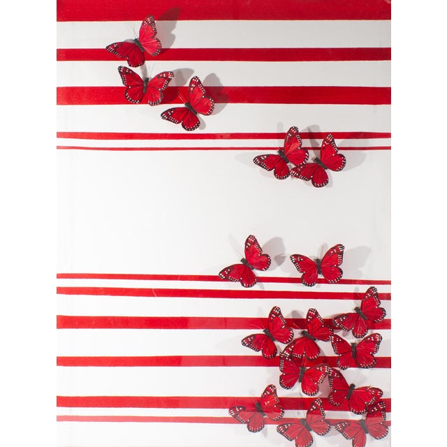 A 2013 mixed media painting/ wall sculpture, titled "Notes," by artist Nadine Kalachinkoff. This piece features white and...