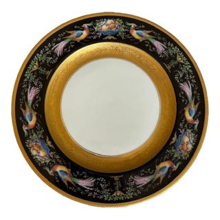 Set of 12 Pristine Hutschenreuther Black Knight Porcelain Dinner Plates – Gold Encrusted Pheasant & Fruit Motif, Mid-20th Century, Decorated in Usa For Sale