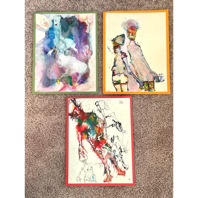 Fine Original Martin Sumers Figurative Abstract Painting on Paper For Sale - Image 9 of 9