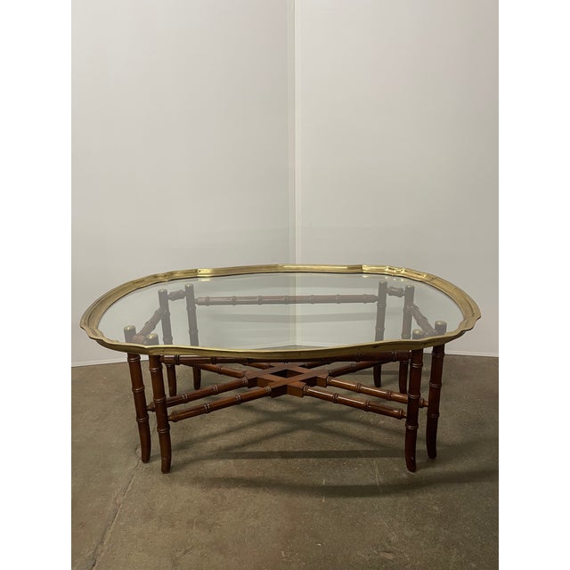 Hollywood Regency Late 20th Century Hollywood Regency Style Faux-Bamboo Brass and Glass Tray-Top Coffee Table For Sale - Image 3 of 11
