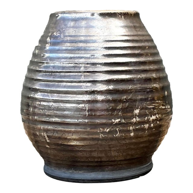 Vintage Original Rippled Studio Pottery Vase For Sale