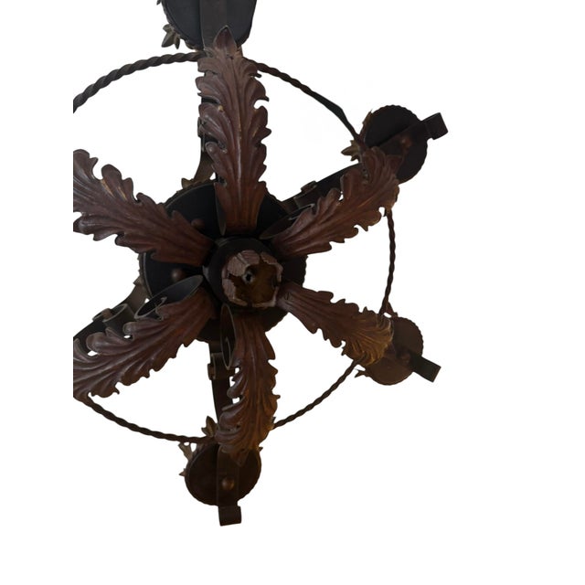 Antique Spanish Revival Wrought Iron Chandelier For Sale - Image 4 of 10
