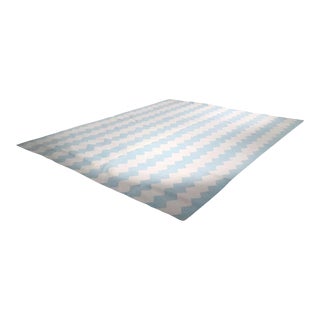 Zigzag Pattern Turquoise and Cream Dhurrie Carpet Made in Nepal for the Rug Company For Sale