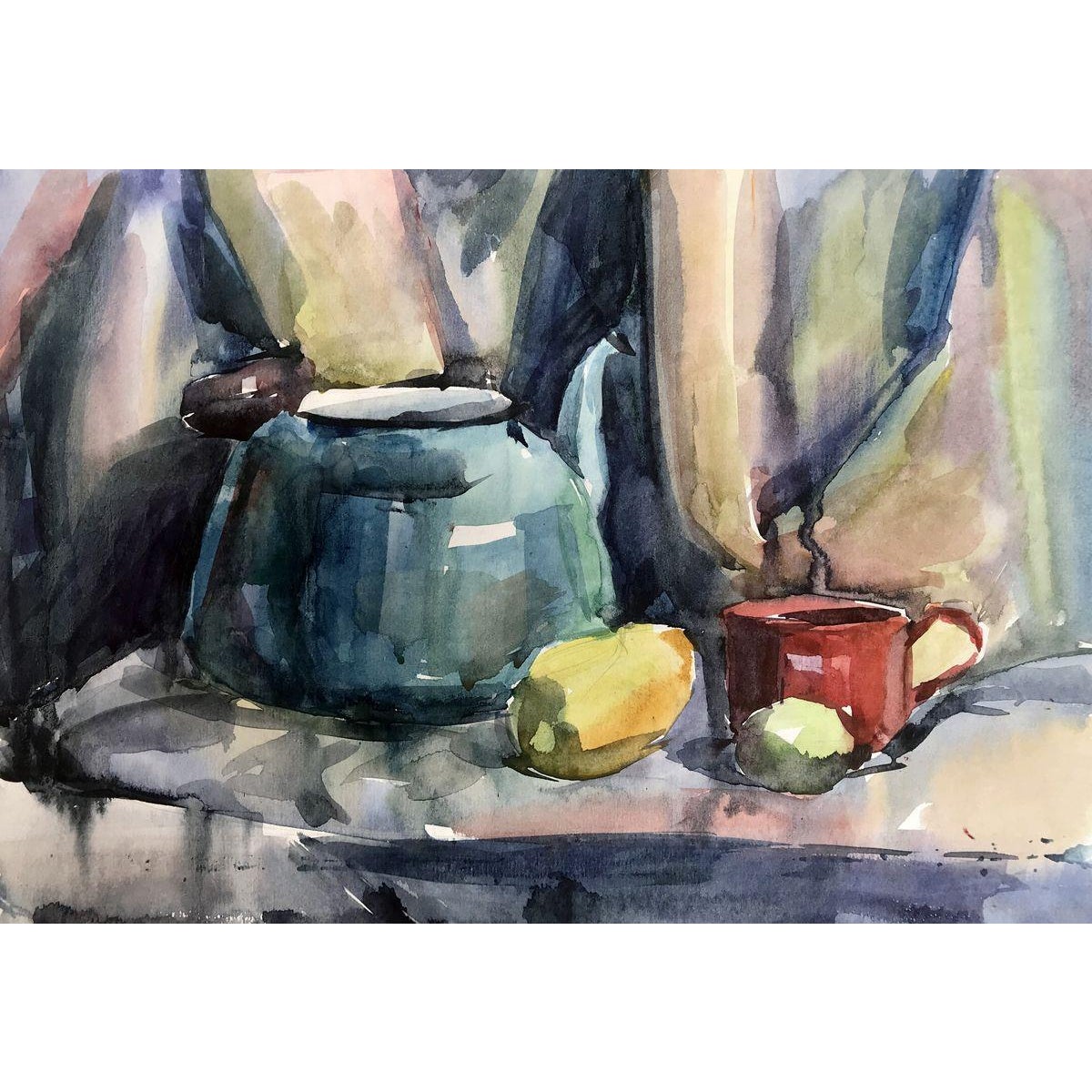 1990s Watercolor Painting Breakfast Unknown Artist | Chairish
