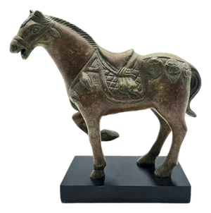 Tang Dynasty–Style Horse Sculpture in Bronze-Patina Metal, 10"