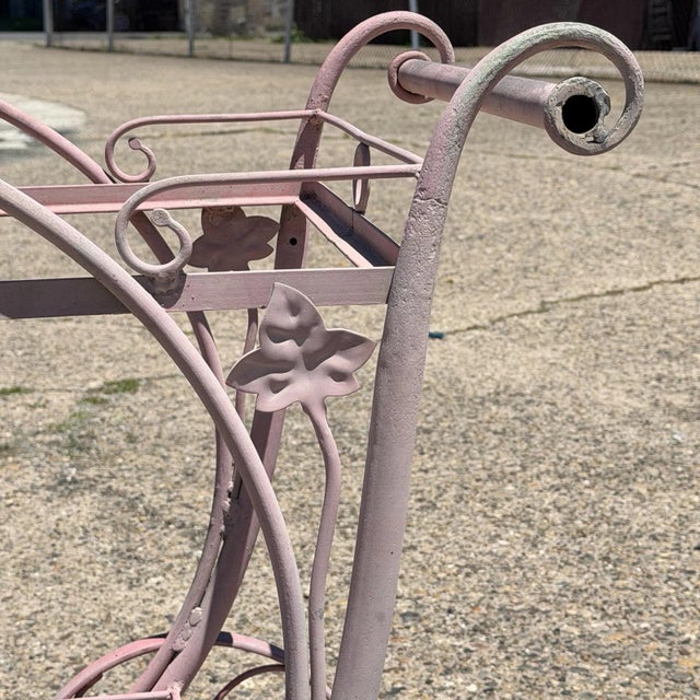 Antique Salterini Mt Vernon Wrought Iron Art Nouveau Pink Serving Bar Tea Cart For Sale In Philadelphia - Image 6 of 16